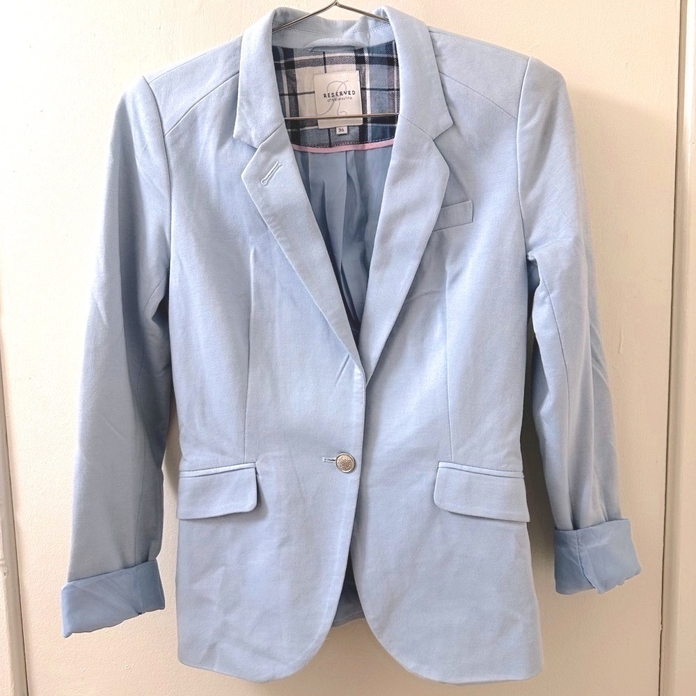 VINTAGE EUROPEAN Reserved Light Blue Button Accent Blazer Coat, Like New